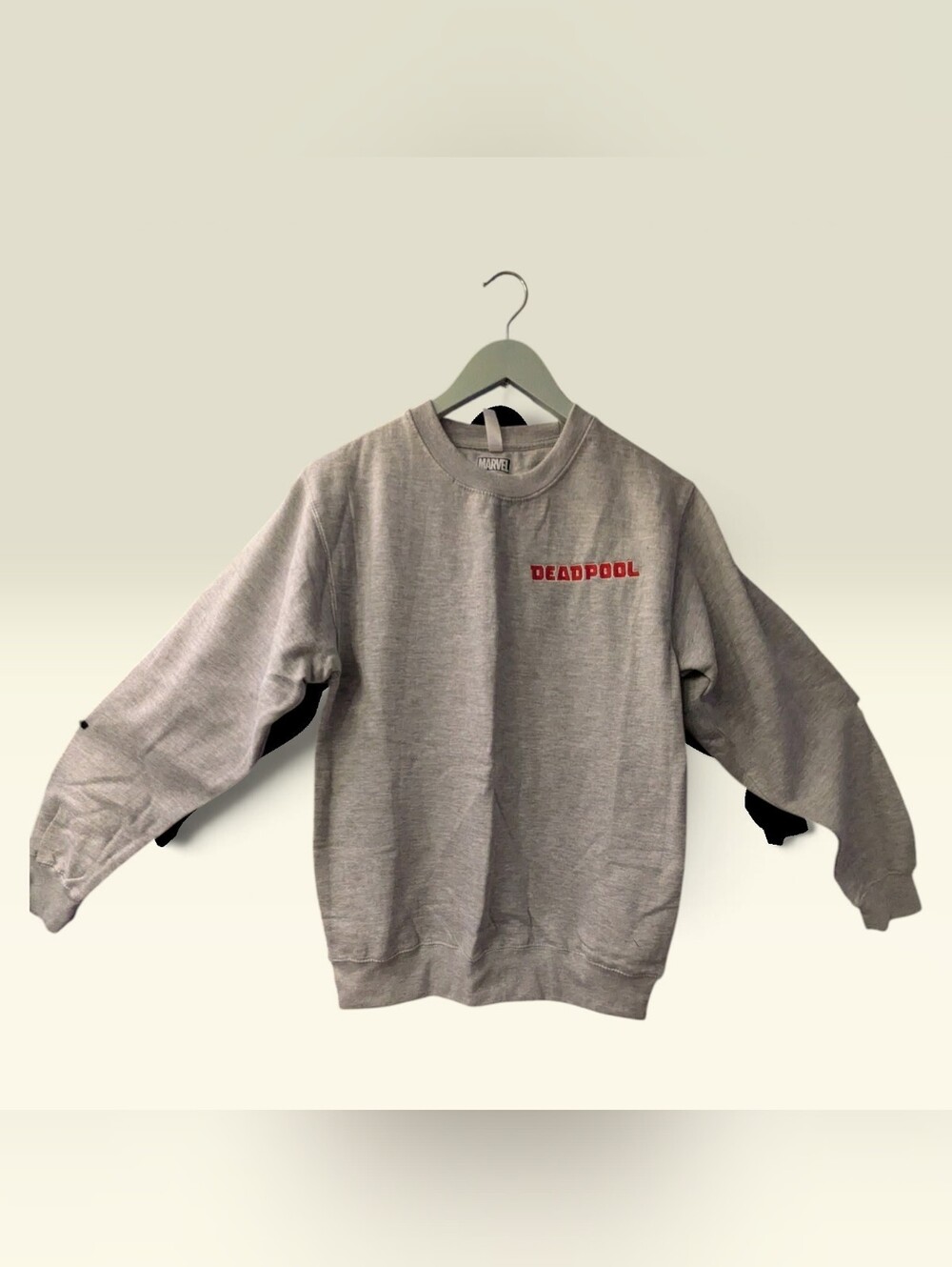 Marvel Deadpool Crewneck Sweatshirt in Gray with Red Logo